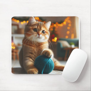 Tapis De Souris chat mignon jouant avec un fil mousepad