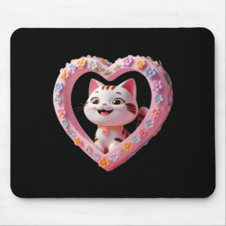 Tapis De Souris Chat mignon souriant avec un cœur Design drôle uni