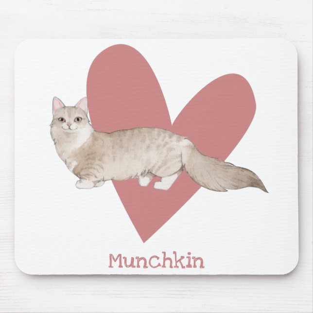 Tapis De Souris Chat Munchkin Aquarelle Kitty Coeur rose (Devant)