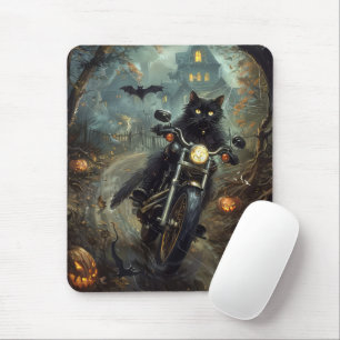 Tapis De Souris Chat Noir à Moto Halloween Épouvantable