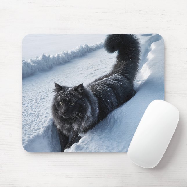 Tapis De Souris Chat Noir À Neige Profonde (Avec souris)
