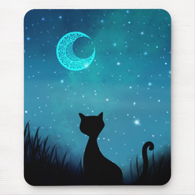 Tapis De Souris chat noir ciel étoilé (Devant)