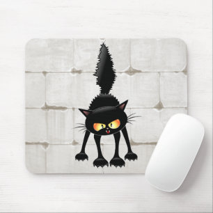 Tapis De Souris Chat Noir de Dessin Animé Drôle et Féroce 