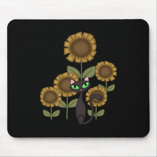 Tapis De Souris Chat noir de tournesol