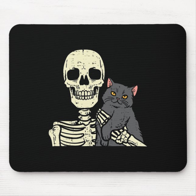 Tapis De Souris Chat noir d'Halloween sur squelette Costume d'épau (Devant)