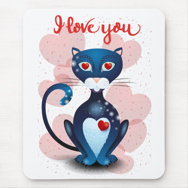 Tapis De Souris Chat noir en amour (Devant)