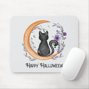 Tapis De Souris Chat noir et lune de croissant pour Halloween heur