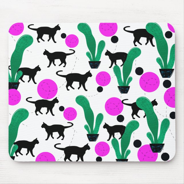 Tapis De Souris Chat noir et Motif de cactus tendance (Devant)