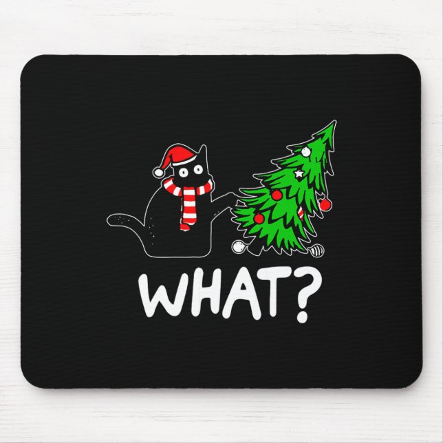 Tapis De Souris Chat Noir Fun Et Marrant Poussant L'Arbre De Noël (Devant)