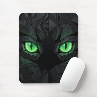 Tapis De Souris Chat noir géométrique aux yeux verts émeraude