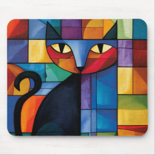 Tapis De Souris Chat noir géométrique Grille en verre teinté