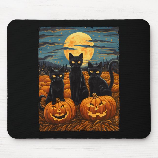 Tapis De Souris Chat Noir Halloween Amoureux des Chats Nuit Étoilé (Devant)