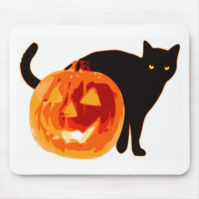 TAPIS DE SOURIS CHAT NOIR HALLOWEEN ET CITROUILLE (Devant)