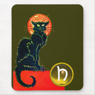 TAPIS DE SOURIS CHAT NOIR HALLOWEEN PARTY MONOGRAM