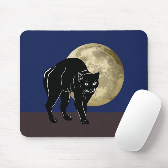 Tapis De Souris Chat Noir Halloween Prowling Sur Une Nuit De Plein (Avec souris)
