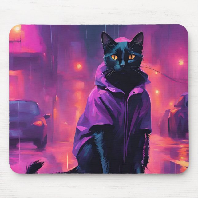 Tapis De Souris Chat noir jazzy en violet (Devant)