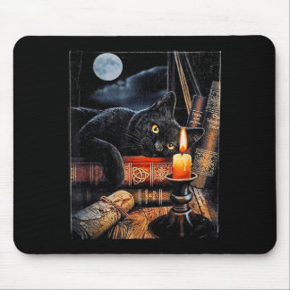 Tapis De Souris Chat noir lisant des livres rituel de sorcellerie