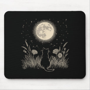 Tapis De Souris Chat Noir Lune Florale Esthétique Hommes Femmes Ch