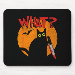 Tapis De Souris Chat Noir Meurtrier Avec Couteau Drôle Halloween