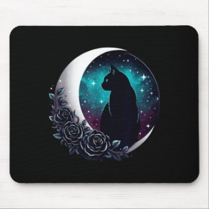 Tapis De Souris Chat Noir Mystique Avec Lune Et Roses Céleste