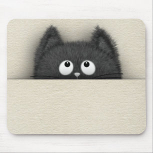 Tapis De Souris Chat noir pelucheux mignon faisant une pointe