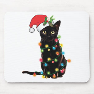 Tapis De Souris Chat Noir Père Noël Tangée Dans Les Lumières De No