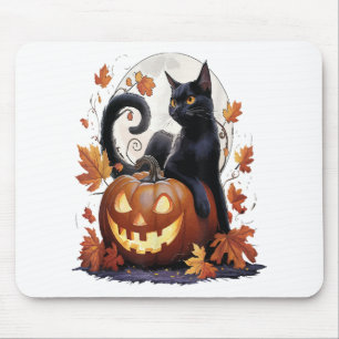 Tapis De Souris Chat Noir Rétro Halloween Costume Lune Effrayant M