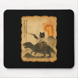 Tapis De Souris Chat noir Samurai équitation Dinosaur Éruptio volc