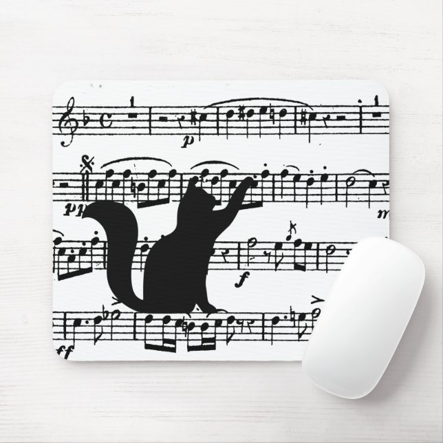Tapis De Souris Chat noir sur la feuille de musique Panier (Avec souris)