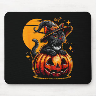 Tapis De Souris Chat noir vintage drôle d'Halloween citrouille eff