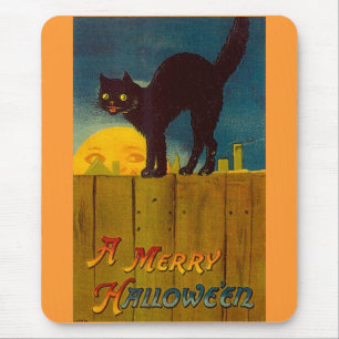 Tapis De Souris Chat noir vintage Halloween