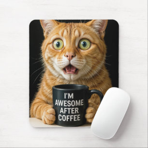 Tapis De Souris Chat Orange Avec Mug De Café Amusant