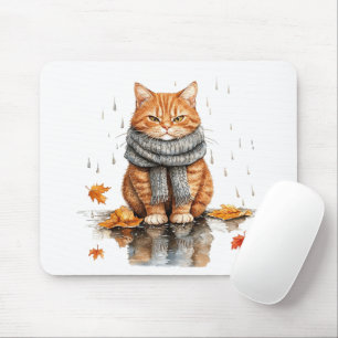 Tapis De Souris Chat orange grincheux sous la pluie