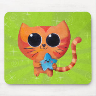 Tapis De Souris Chat orange mignon avec l'étoile