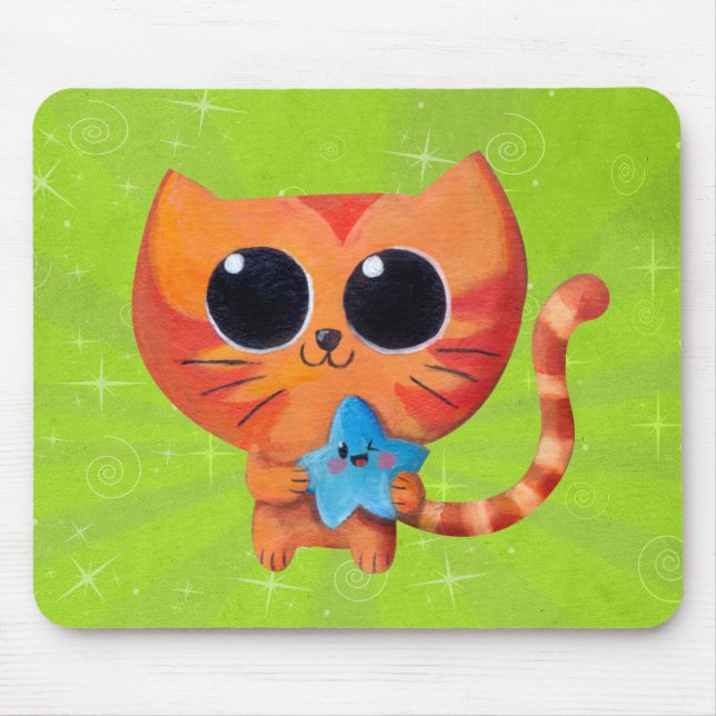 Tapis De Souris Chat orange mignon avec l'étoile (Devant)
