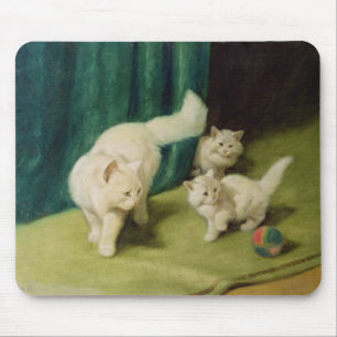 Tapis De Souris Chat persan blanc avec deux chatons