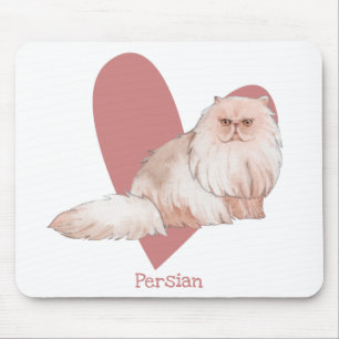 Tapis De Souris Chat Perse Aquarelle Kitty Coeur rose