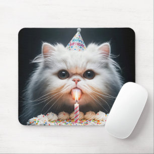 Tapis De Souris Chat perse avec gâteau d'anniversaire