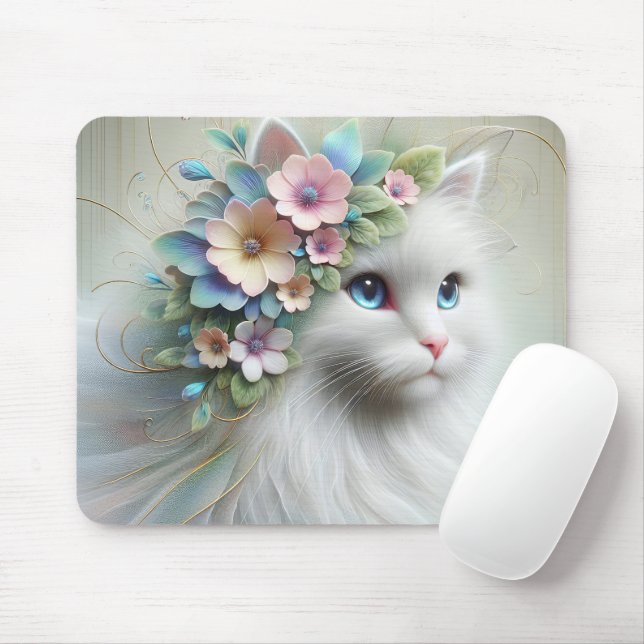 Tapis De Souris Chat Perse Avec Laurel Floral (Avec souris)