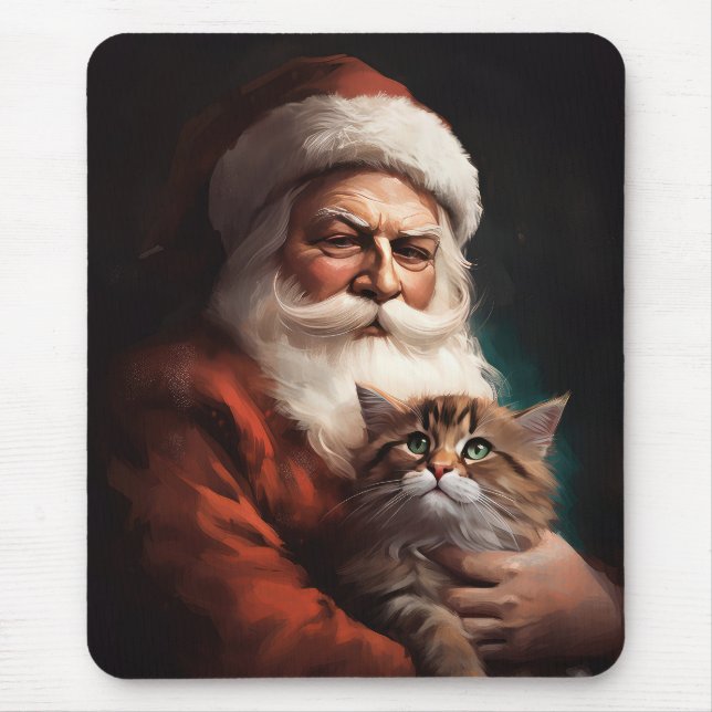 Tapis De Souris Chat Perse avec Noël Festif du Père Noël (Devant)
