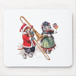 Tapis De Souris Chat Plays Trombone dans la neige
