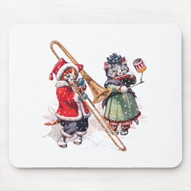 Tapis De Souris Chat Plays Trombone dans la neige (Devant)