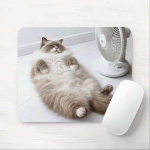 Tapis De Souris Chat Ragdoll se rafraîchissant avec un ventilateur
