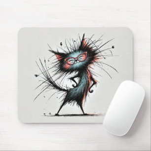 Tapis De Souris Chat Sassy Débraillé Portant des Lunettes Rouges