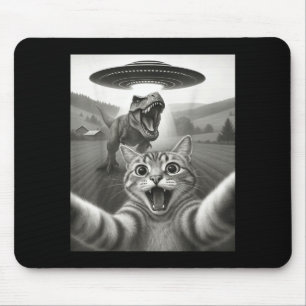Tapis De Souris Chat selfie avec un alien UFO et un dinosaure T-re