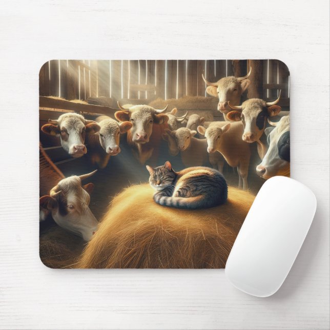 Tapis De Souris Chat sur une balle de foin (Avec souris)