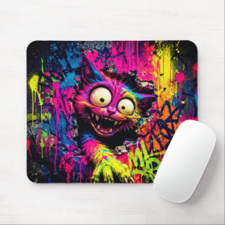 Tapis De Souris Chat surréaliste sortant du mur