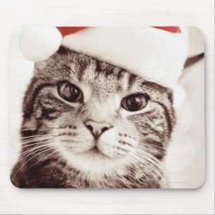 Tapis De Souris Chat tigré domestique utilisant le casquette roug