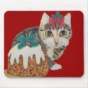 Tapis De Souris chat tigré gris de chaton mignon léchant Noël d