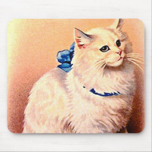 Tapis De Souris Chat Vintage avec Noeud Bleu